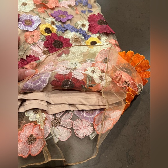 NWT 3-Dimensional Embroidered Floral Sheer Halter Mini Dress Sz: XS - Picture 6 of 16